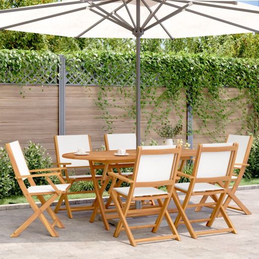 Gartenstühle 4 Stk. Klappbar Cremeweiß Stoff und Massivholz