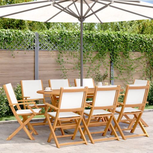 Gartenstühle 4 Stk. Klappbar Cremeweiß Stoff und Massivholz
