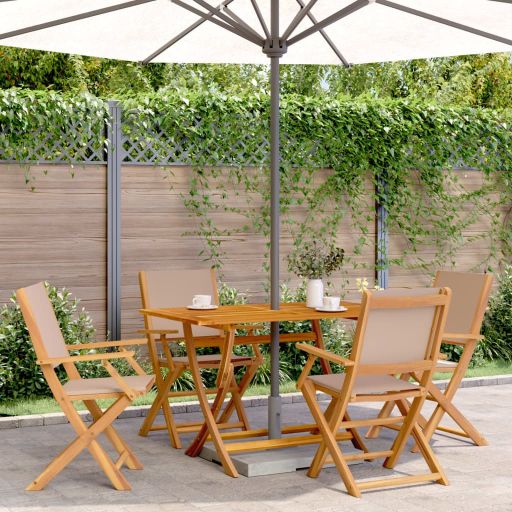 Gartenstühle 4 Stk. Klappbar Cremeweiß Stoff und Massivholz