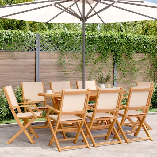 Gartenstühle 4 Stk. Klappbar Cremeweiß Stoff und Massivholz