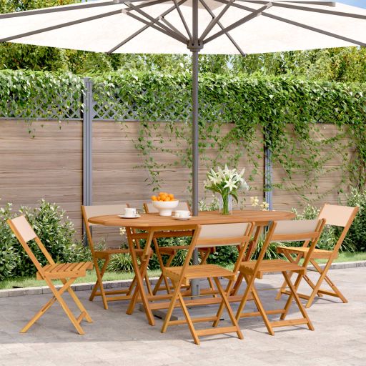 Gartenstühle 4 Stk. Klappbar Cremeweiß Stoff und Massivholz