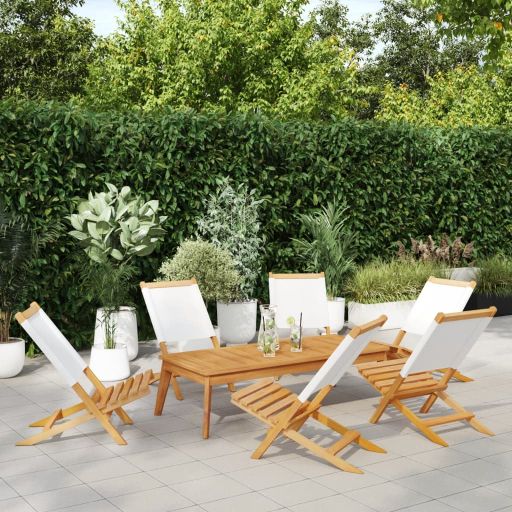 Gartenstühle 4 Stk. Klappbar Cremeweiß Stoff und Massivholz