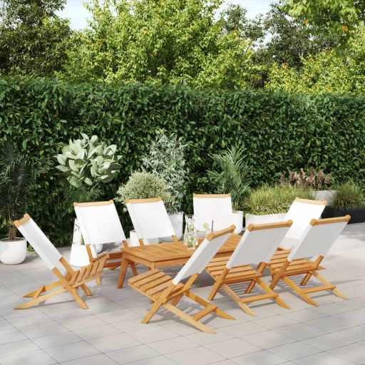 Gartenstühle 4 Stk. Klappbar Cremeweiß Stoff und Massivholz