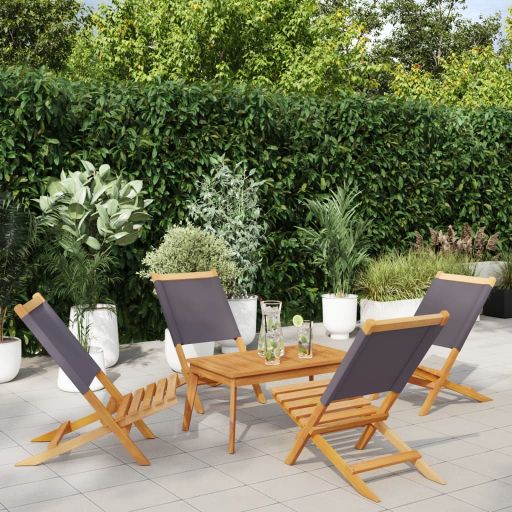Gartenstühle 4 Stk. Klappbar Cremeweiß Stoff und Massivholz