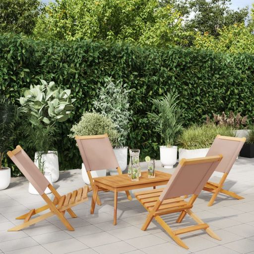 Gartenstühle 4 Stk. Klappbar Cremeweiß Stoff und Massivholz