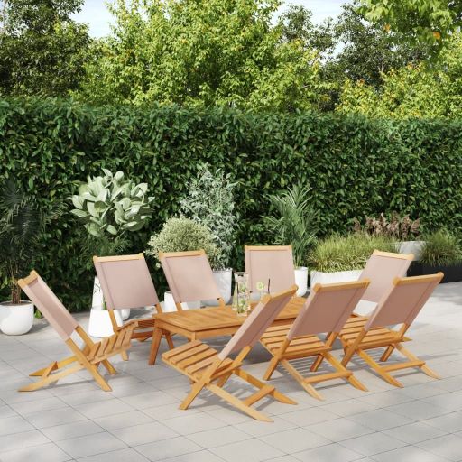 Gartenstühle 4 Stk. Klappbar Cremeweiß Stoff und Massivholz