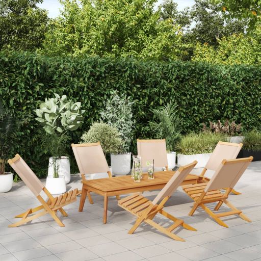Gartenstühle 4 Stk. Klappbar Cremeweiß Stoff und Massivholz