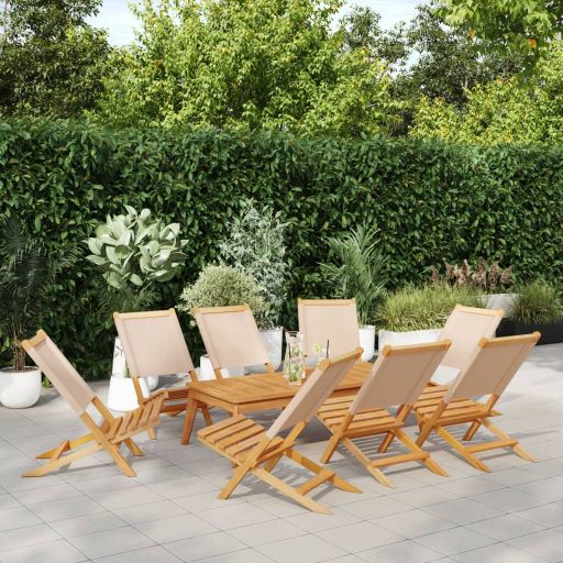 Gartenstühle 4 Stk. Klappbar Cremeweiß Stoff und Massivholz