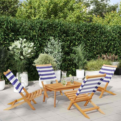 Gartenstühle 4 Stk. Klappbar Cremeweiß Stoff und Massivholz