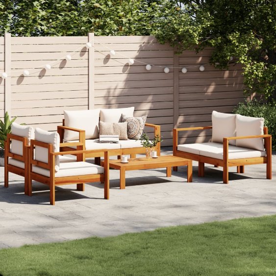 4-tlg. Garten-Sofagarnitur mit Kissen Massivholz Akazie