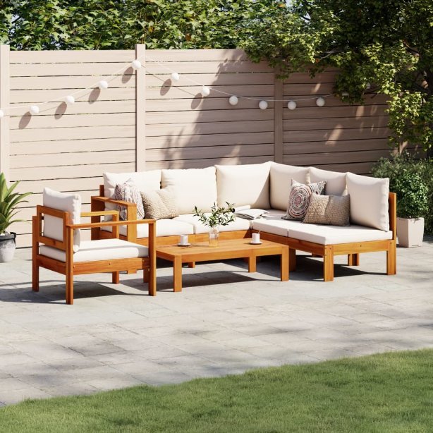 4-tlg. Garten-Sofagarnitur mit Kissen Massivholz Akazie