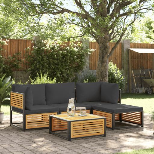 4-tlg. Garten-Sofagarnitur mit Kissen Massivholz Akazie