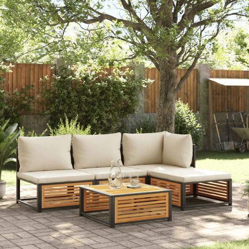 4-tlg. Garten-Sofagarnitur mit Kissen Massivholz Akazie