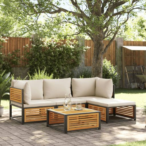 4-tlg. Garten-Sofagarnitur mit Kissen Massivholz Akazie