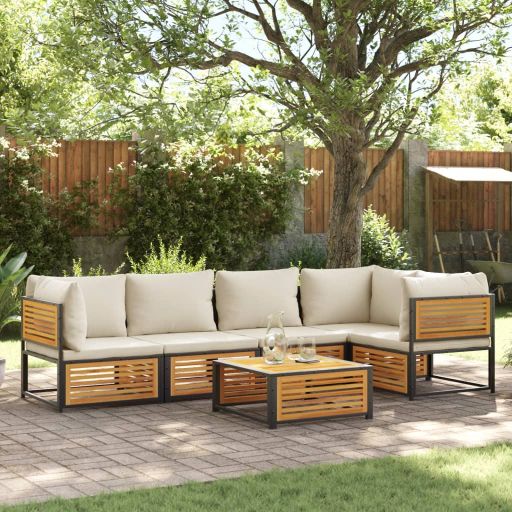 4-tlg. Garten-Sofagarnitur mit Kissen Massivholz Akazie