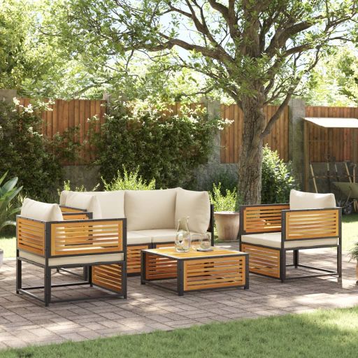 4-tlg. Garten-Sofagarnitur mit Kissen Massivholz Akazie