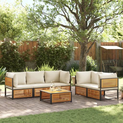 4-tlg. Garten-Sofagarnitur mit Kissen Massivholz Akazie