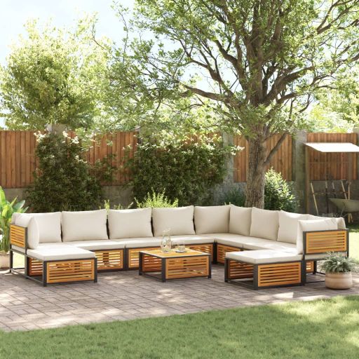 4-tlg. Garten-Sofagarnitur mit Kissen Massivholz Akazie
