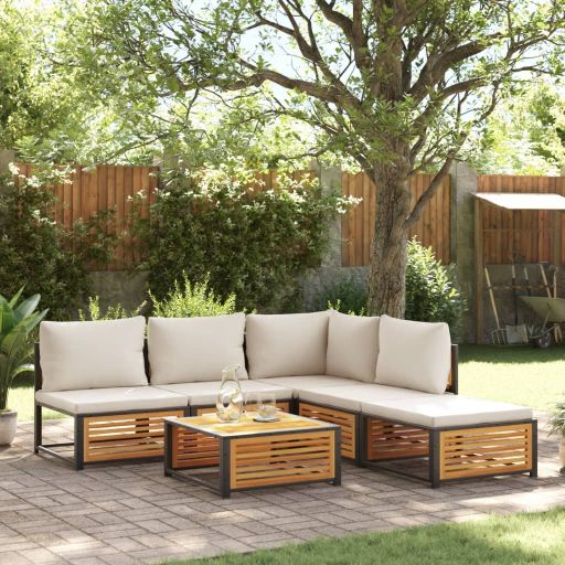4-tlg. Garten-Sofagarnitur mit Kissen Massivholz Akazie