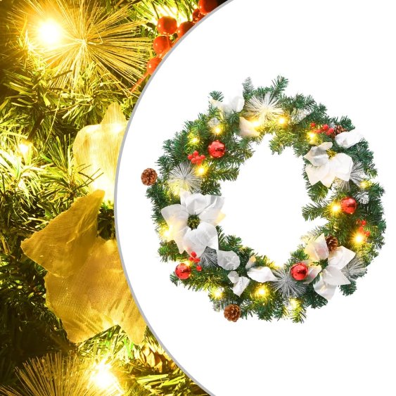 vidaXL Weihnachtskranz mit LED-Lichtern Grün 60 cm PVC