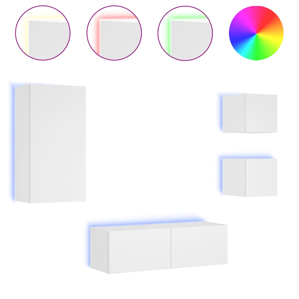 vidaXL 4-tlg. TV-Wohnwand mit LED-Leuchten Weiß