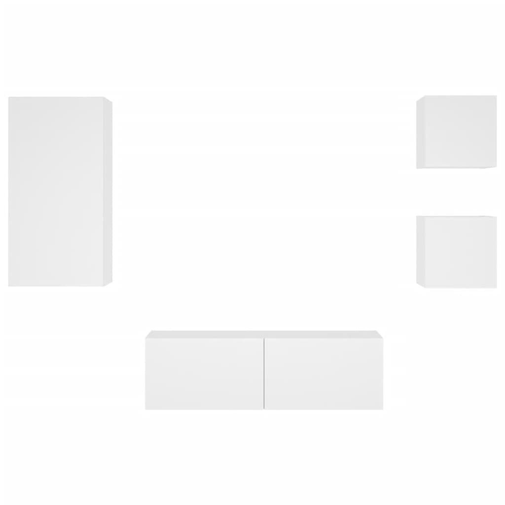 vidaXL 4-tlg. TV-Wohnwand mit LED-Leuchten Weiß