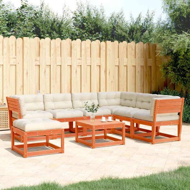 7-tlg. Garten-Lounge-Set mit Kissen Massivholz Kiefer