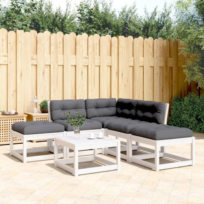 5-tlg. Garten-Sofagarnitur Weiß Massivholz Kiefer