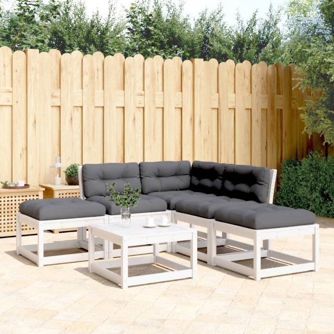 5-tlg. Garten-Sofagarnitur mit Kissen Massivholz Kiefer