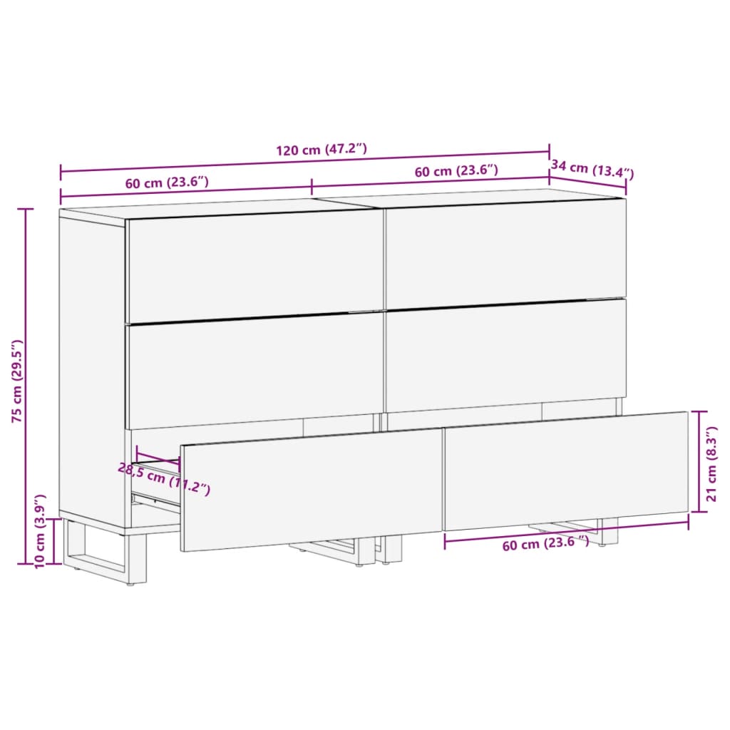 vidaXL Sideboard 2 Stk. 60x34x75 cm Raues Massivholz Mango