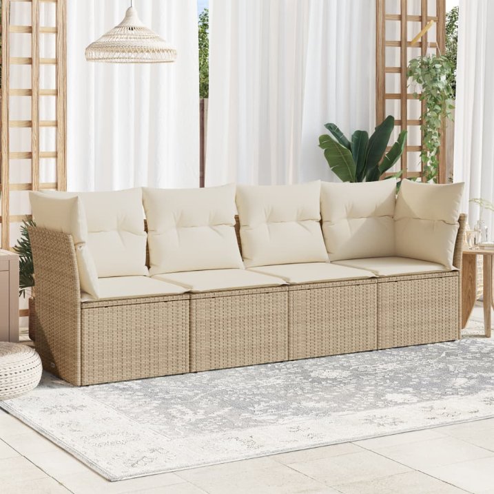 4-tlg. Garten-Sofagarnitur mit Kissen Schwarz Poly Rattan