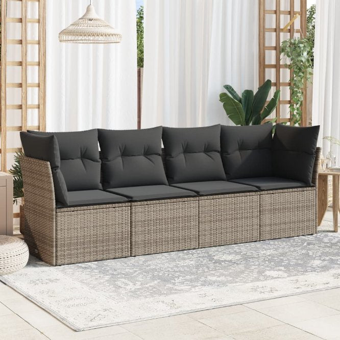 4-tlg. Garten-Sofagarnitur mit Kissen Schwarz Poly Rattan