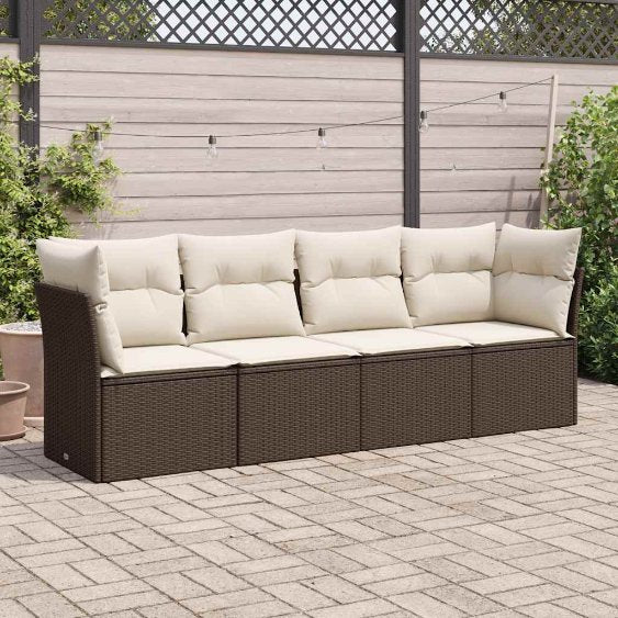 4-tlg. Garten-Sofagarnitur mit Kissen Schwarz Poly Rattan