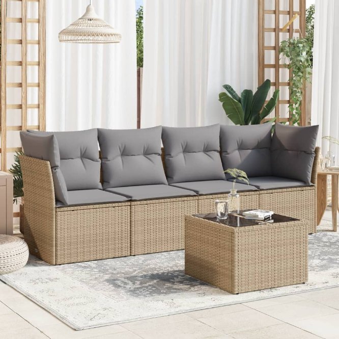 4-tlg. Garten-Sofagarnitur mit Kissen Schwarz Poly Rattan