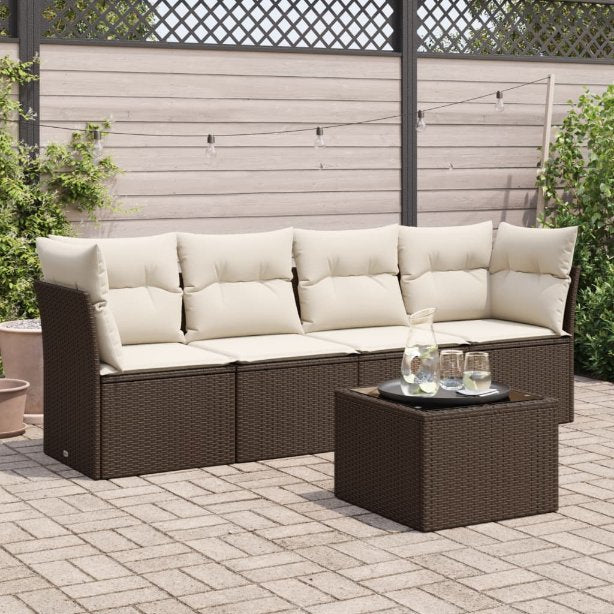 4-tlg. Garten-Sofagarnitur mit Kissen Schwarz Poly Rattan