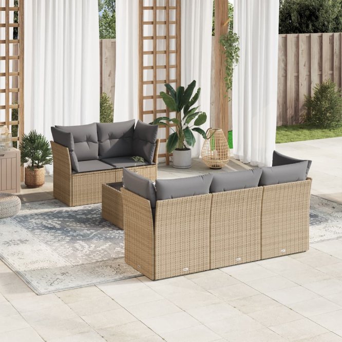 6-tlg. Garten-Sofagarnitur mit Kissen Schwarz Poly Rattan