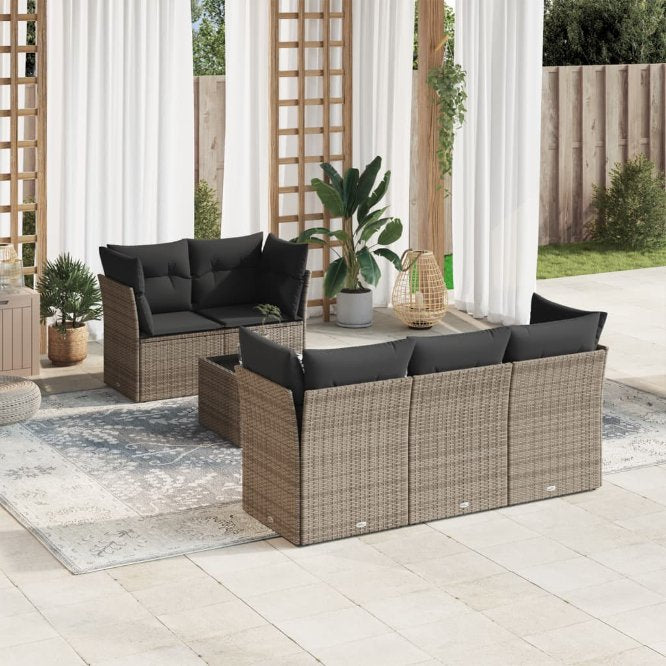 6-tlg. Garten-Sofagarnitur mit Kissen Schwarz Poly Rattan