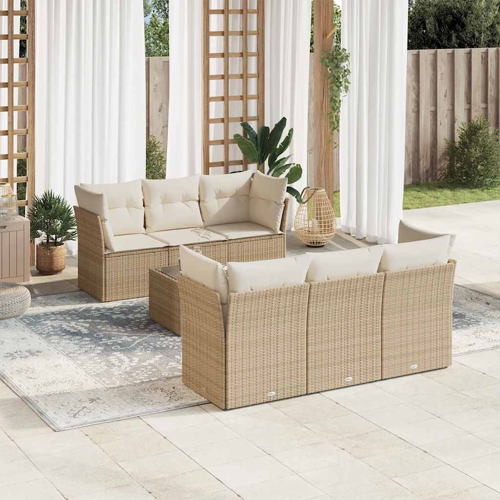 7-tlg. Garten-Sofagarnitur mit Kissen Schwarz Poly Rattan