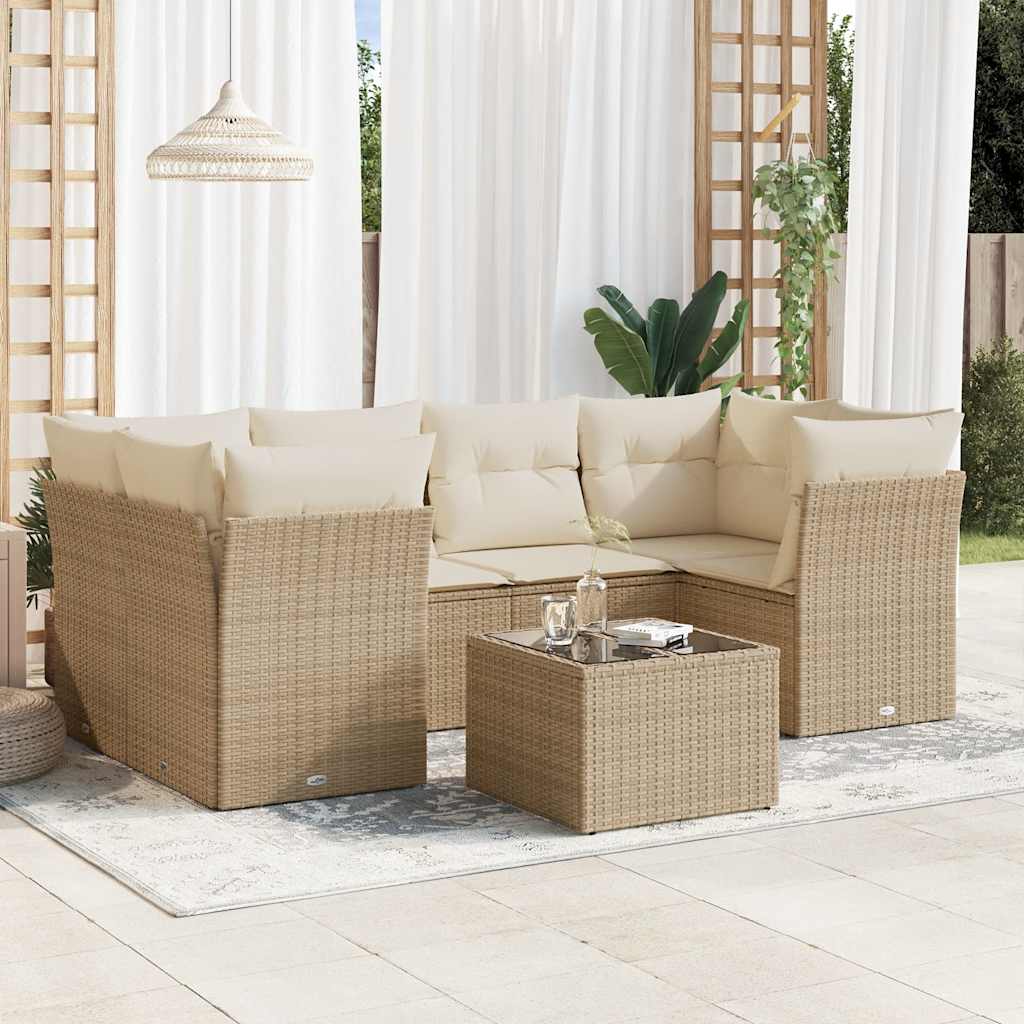 7-tlg. Garten-Sofagarnitur mit Kissen Schwarz Poly Rattan
