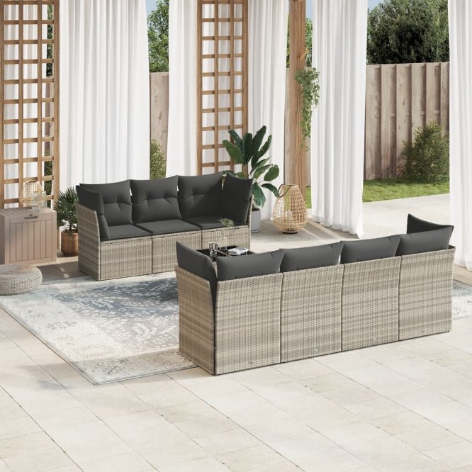 8-tlg. Garten-Sofagarnitur mit Kissen Schwarz Poly Rattan