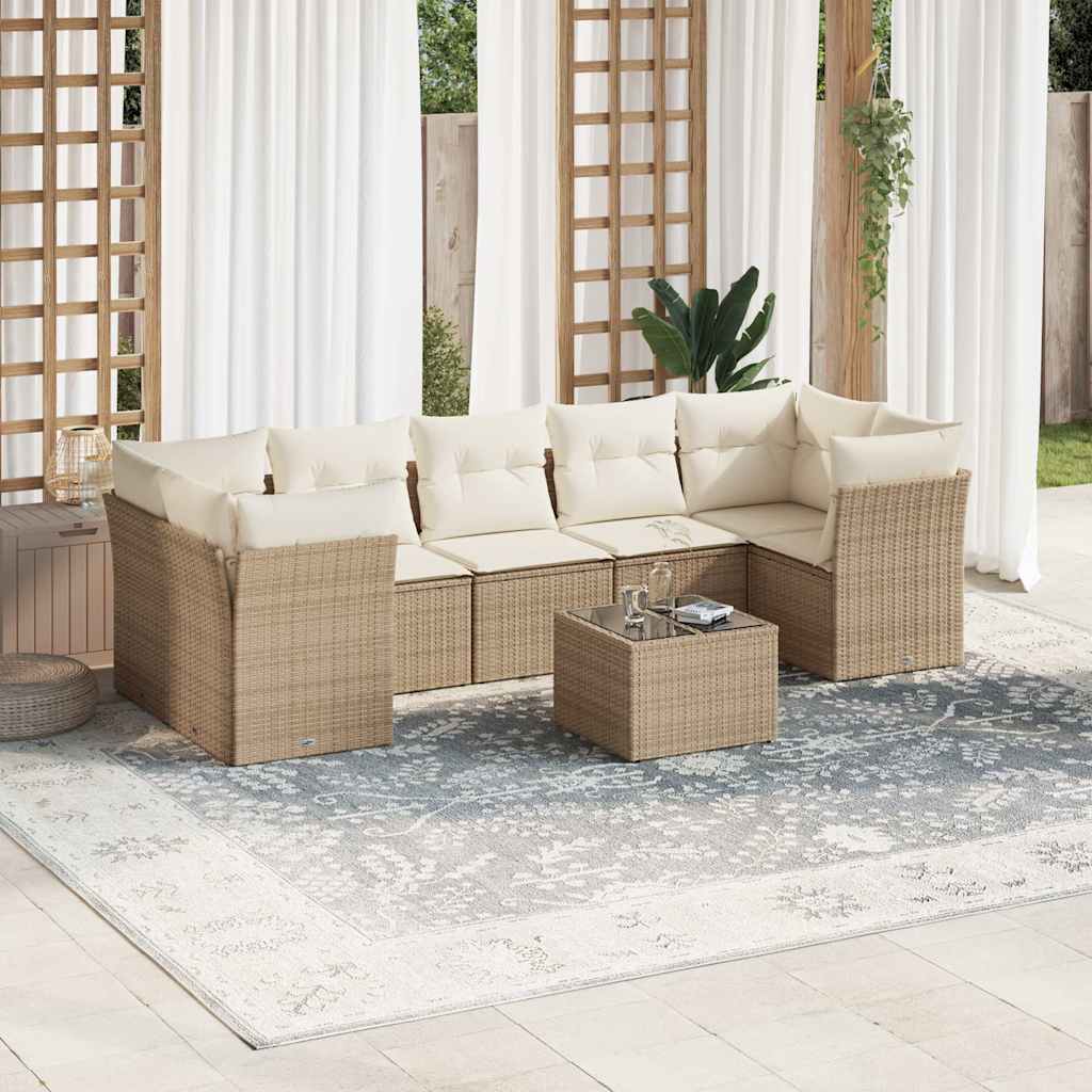 8-tlg. Garten-Sofagarnitur mit Kissen Schwarz Poly Rattan