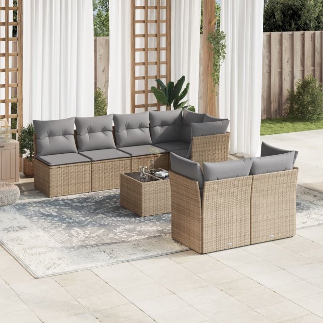 8-tlg. Garten-Sofagarnitur mit Kissen Schwarz Poly Rattan