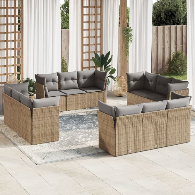 vidaXL 12-tlg. Garten-Sofagarnitur mit Kissen Schwarz Poly Rattan