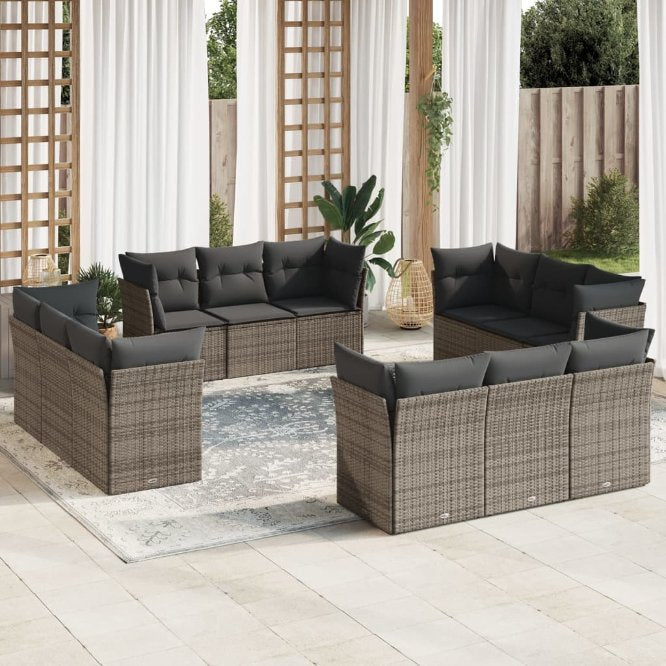 vidaXL 12-tlg. Garten-Sofagarnitur mit Kissen Schwarz Poly Rattan
