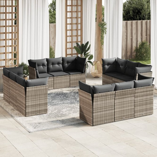 vidaXL 12-tlg. Garten-Sofagarnitur mit Kissen Schwarz Poly Rattan