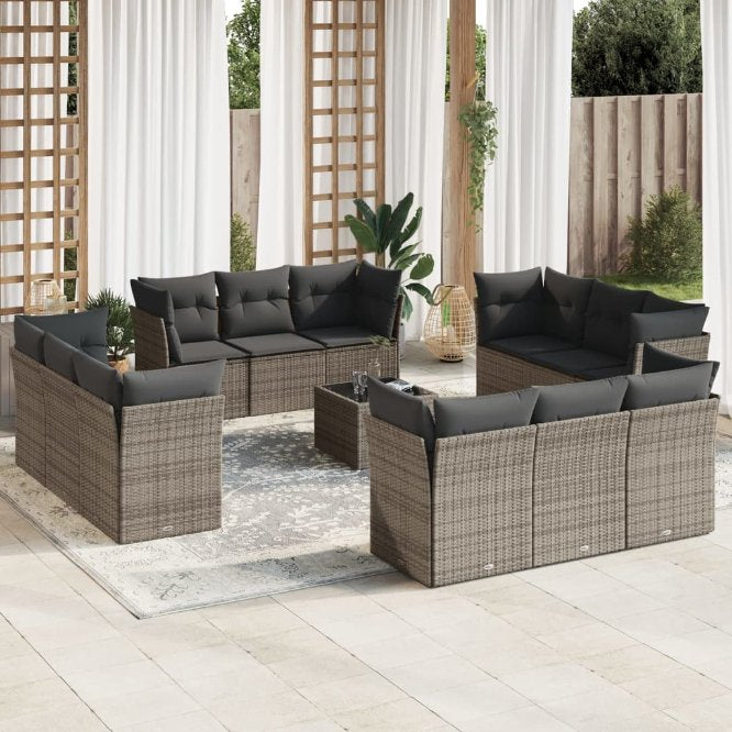 vidaXL 12-tlg. Garten-Sofagarnitur mit Kissen Schwarz Poly Rattan