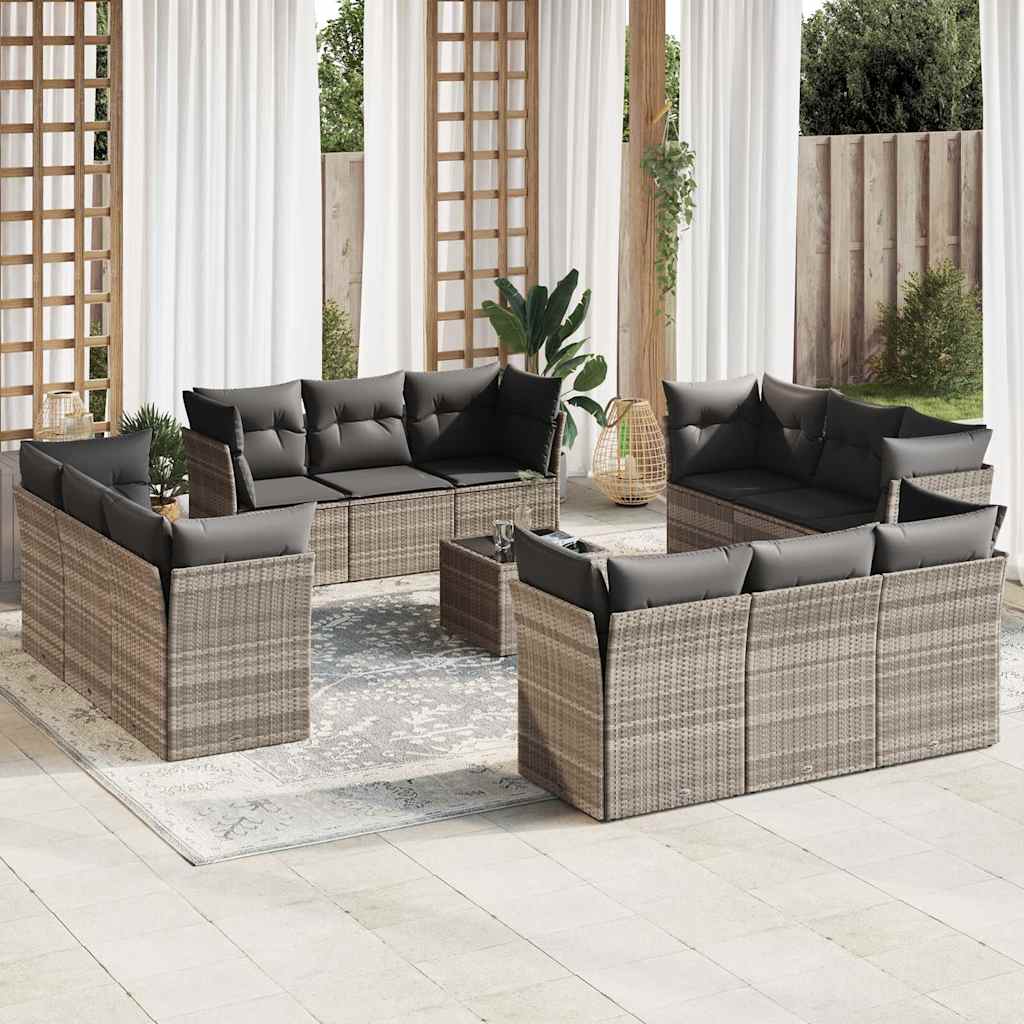 vidaXL 12-tlg. Garten-Sofagarnitur mit Kissen Schwarz Poly Rattan