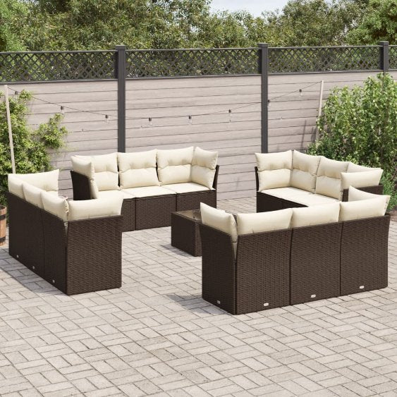 vidaXL 12-tlg. Garten-Sofagarnitur mit Kissen Schwarz Poly Rattan