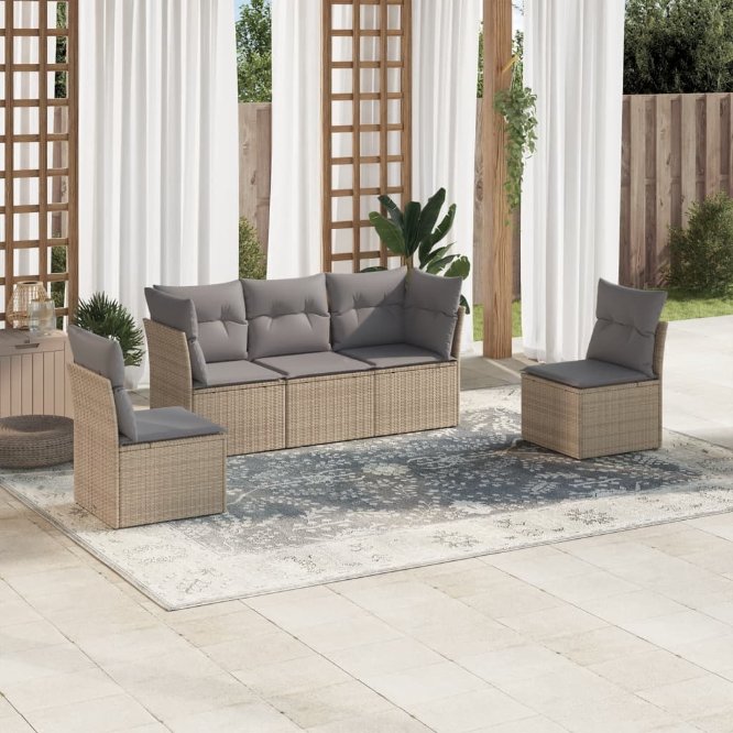 5-tlg. Garten-Sofagarnitur mit Kissen Schwarz Poly Rattan