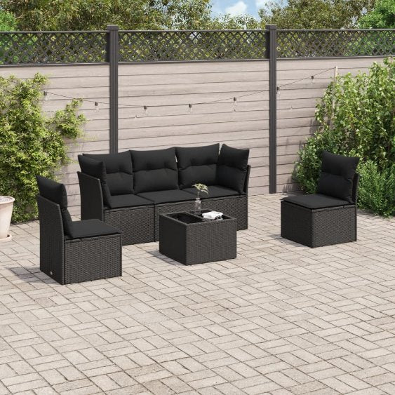 5-tlg. Garten-Sofagarnitur mit Kissen Schwarz Poly Rattan